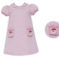 Anavini Santa Face Girl's Pink Gingham Dress with Smocked Pockets
