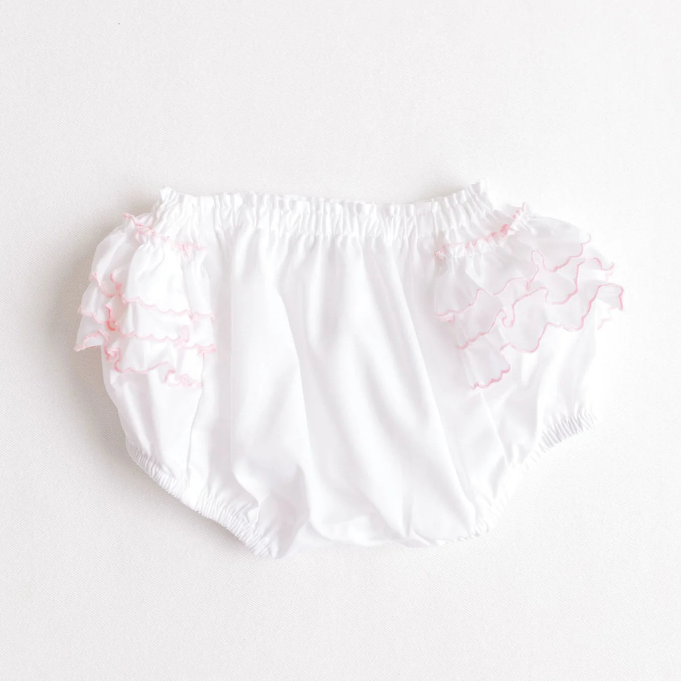 Terry Tots Diaper Cover--White with Pink Side Ruffles