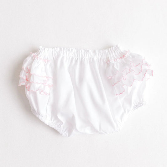 Terry Tots Diaper Cover--White with Pink Side Ruffles