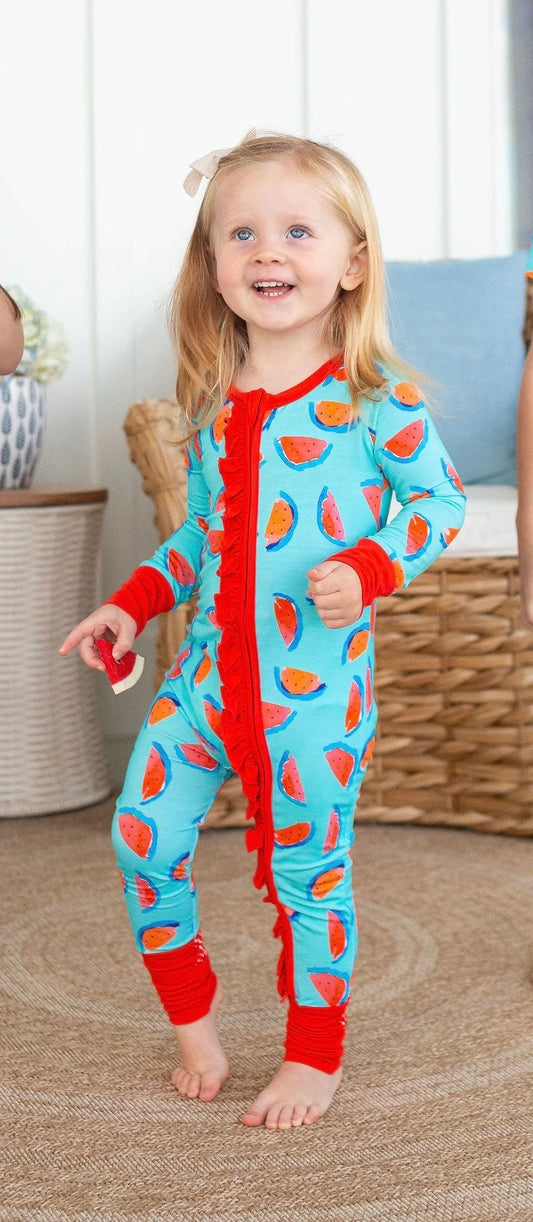 Sweet Bay Clothing Watermelon Ruffle Zipper Onesie