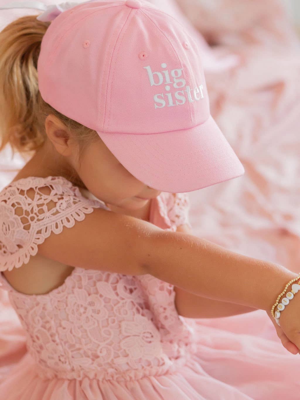 Bits and Bows Big Sister Bow Baseball Hat (Baby, Youth)