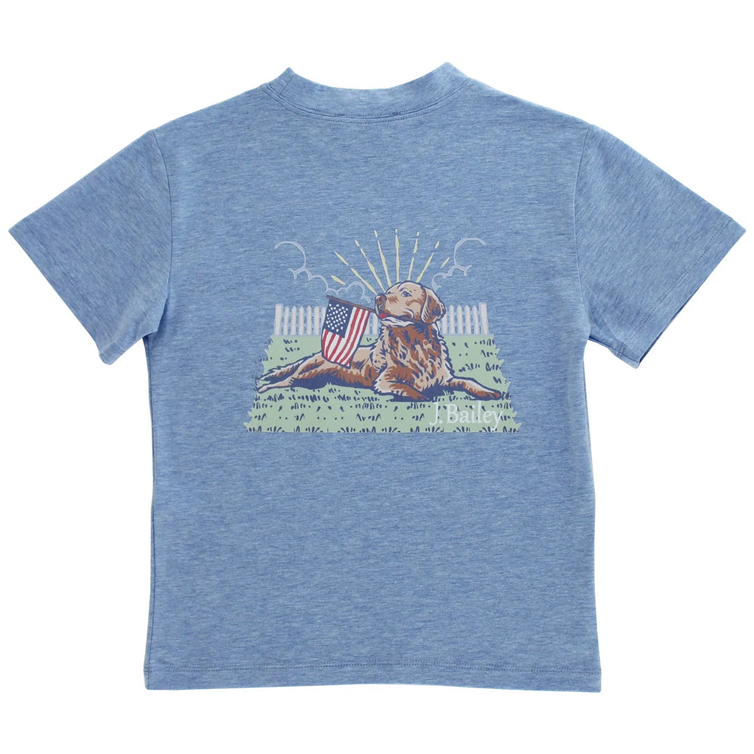 Bailey Boys Short Sleeve Logo Tee, Retriever on Heathered Blue