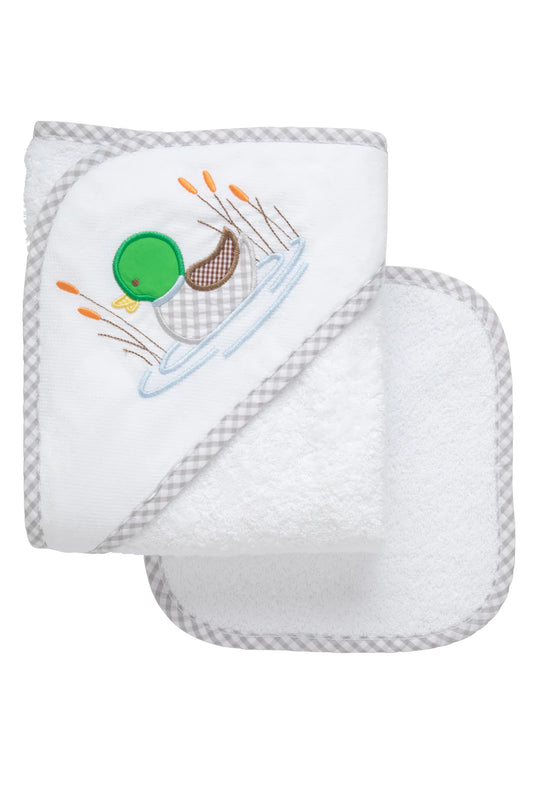 3 Marthas Mallard Applique Hooded Towel and Washcloth Set