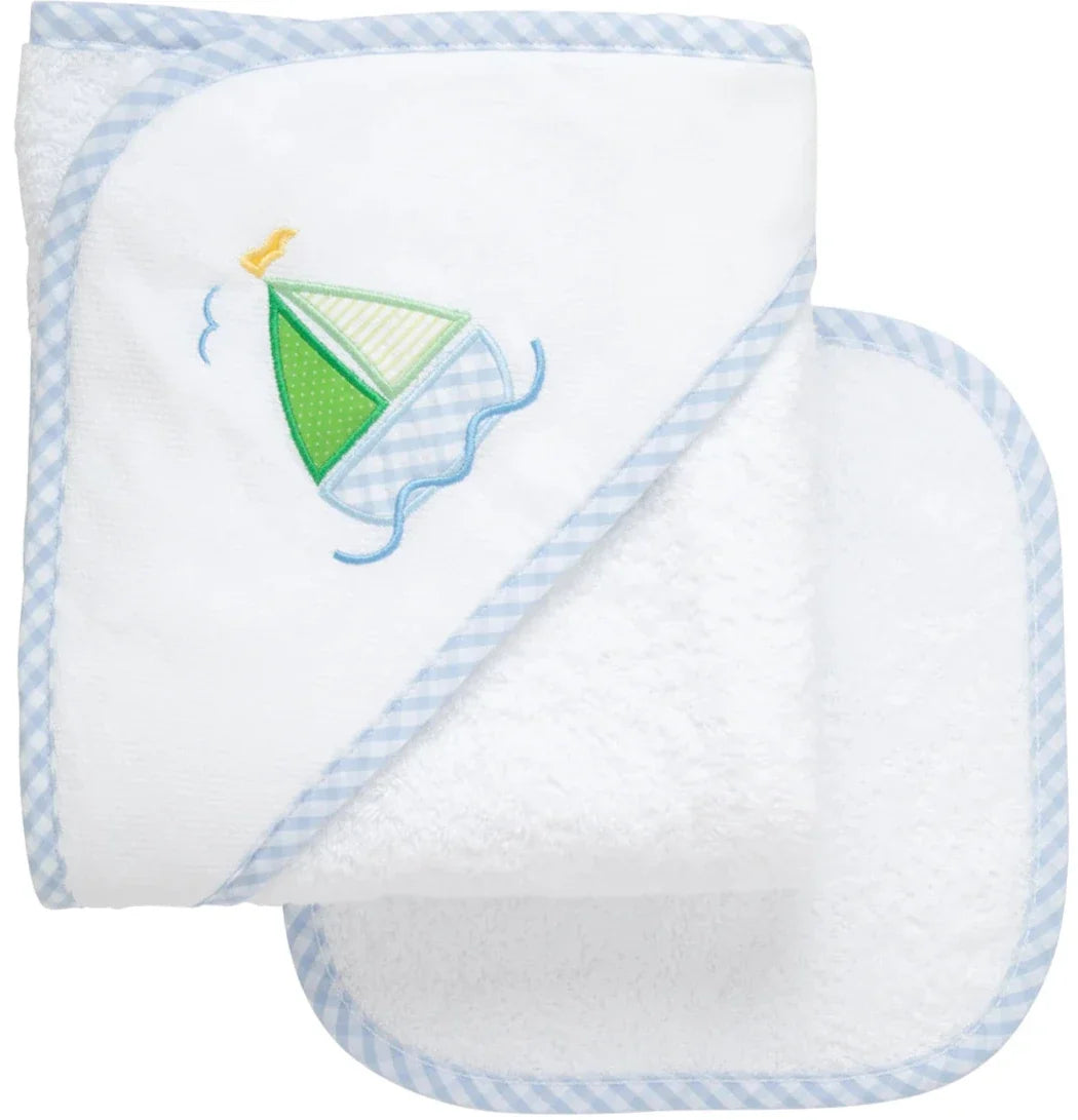 3 Marthas Sailboat Appliqued Hooded Towel & Washcloth Set, Blue