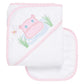 Three Marthas Hippo Applique Hooded Towel & Washcloth Set, Pink