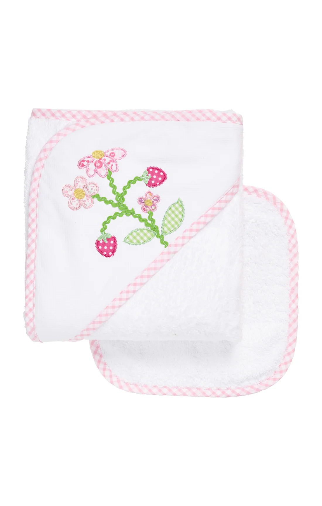 Three Marthas Strawberry Applique Hooded Towel & Washcloth Set