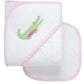 Three Marthas Alligator Applique Hooded Towel & Washcloth Set, Pink