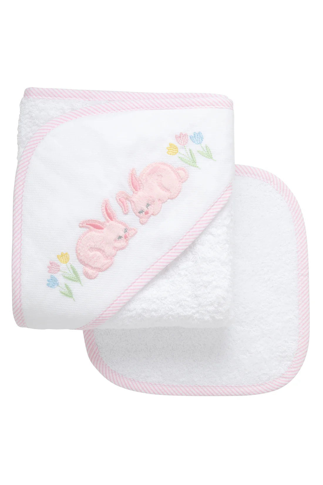 3 Marthas Bunny Applique Hooded Towel & Washcloth Set, Pink