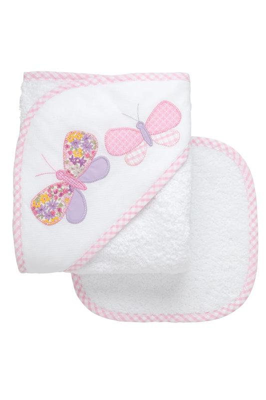 3 Marthas Butterfly Applique Hooded Towel and Washcloth Set