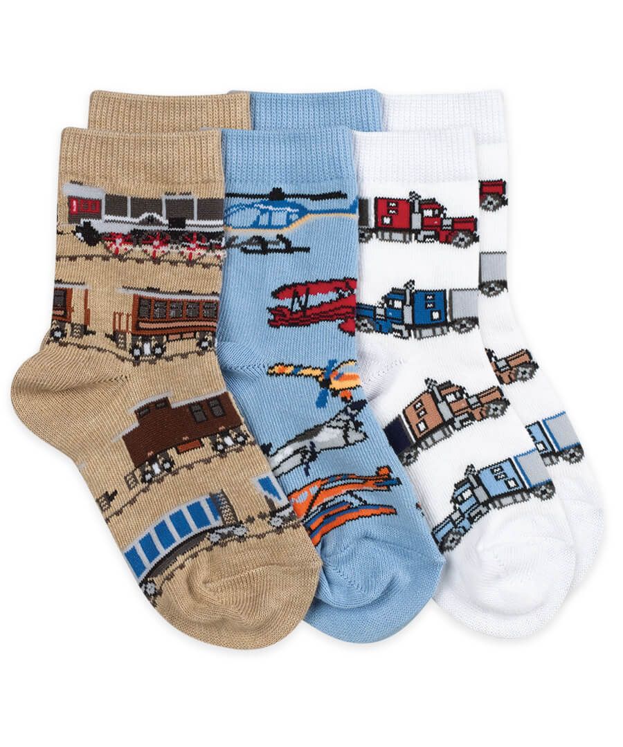 Jefferies Socks Transportation Crew Socks Triple Treat--Burlap