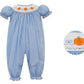 Petit Bebe Blue Microcheck Smocked Pumpkin Romper
