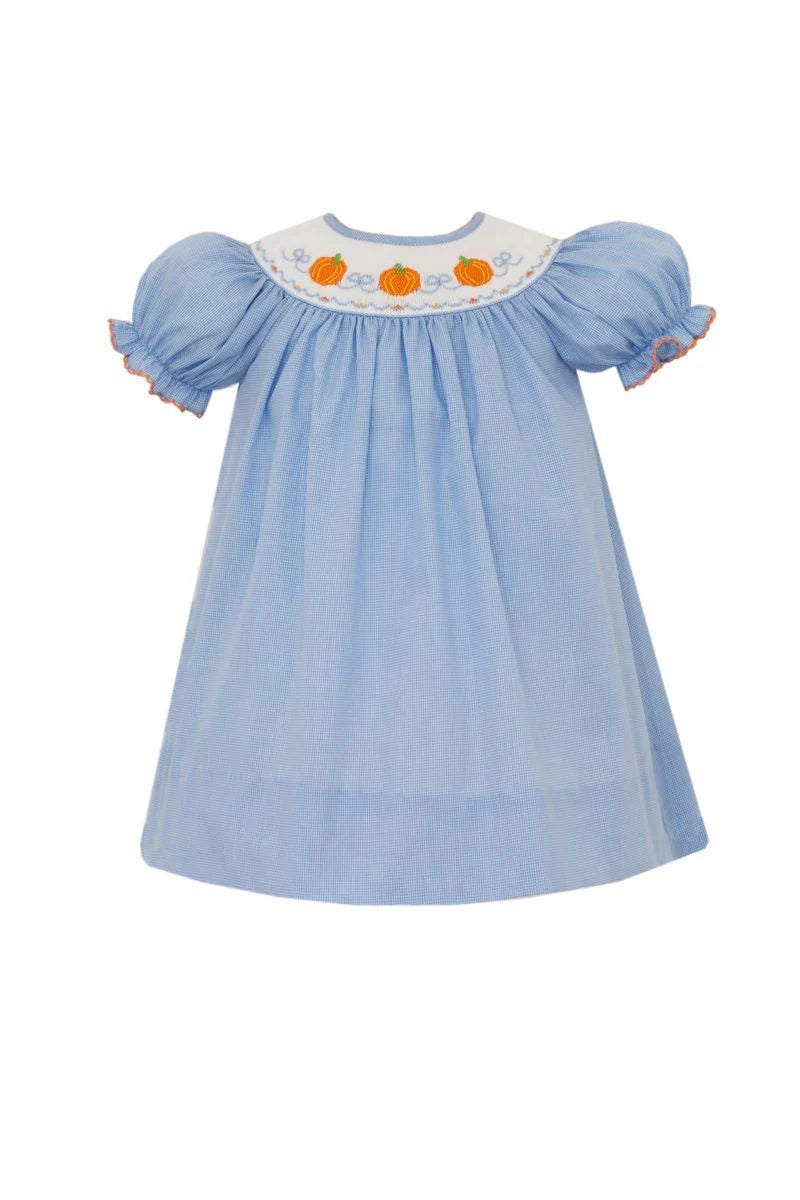 Petit Bebe Blue Microcheck Smocked Pumpkin Bishop