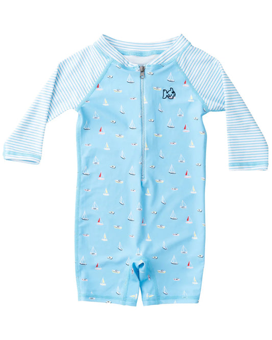 Prodoh Lil Reef Baby Rashguard Swimsuit--Baltic Sea Boats In The Bay Print