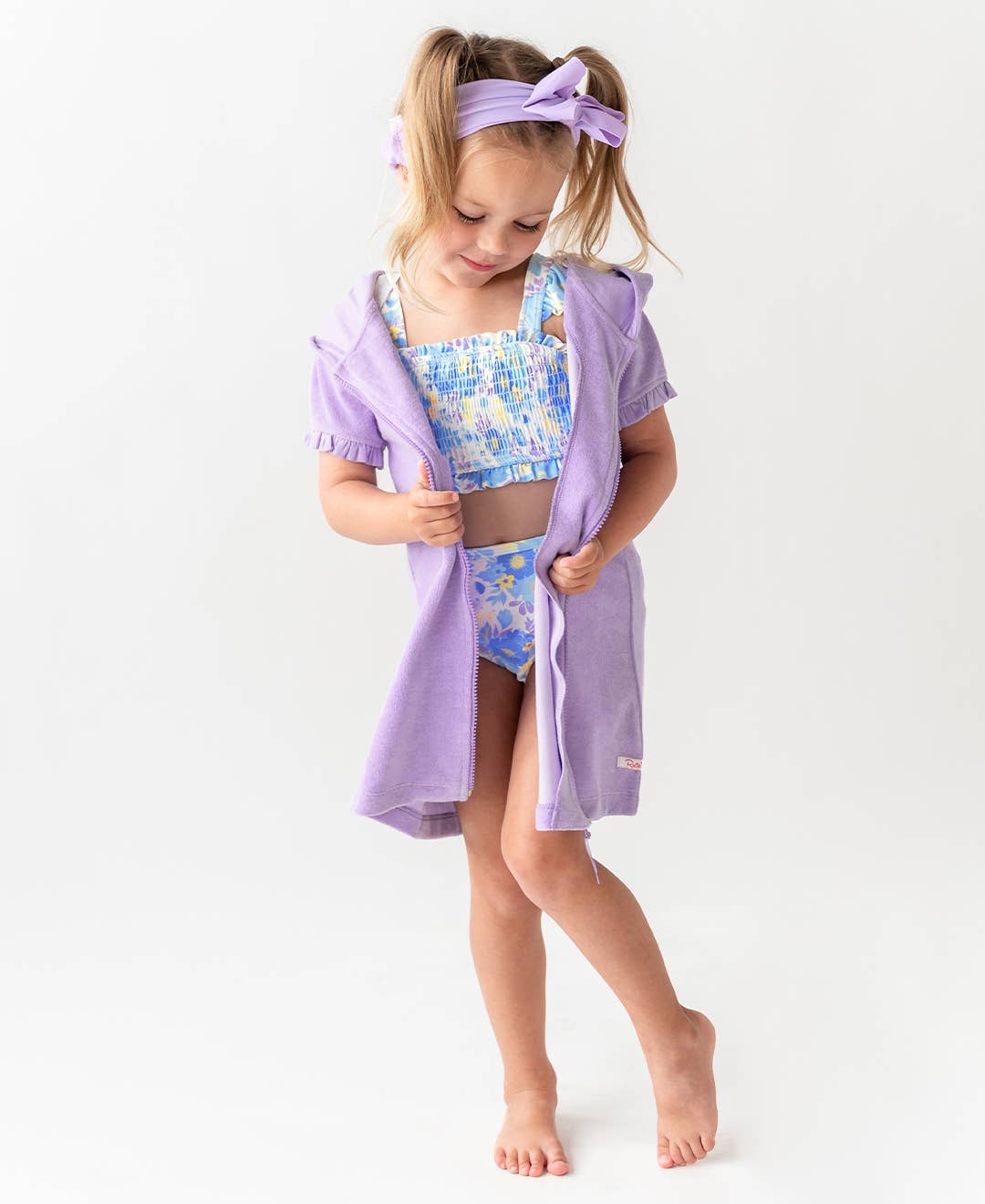 Rufflebutts Girls Lavender Terry Full-Zip Cover Up