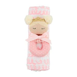 Mud Pie Pink Swirl Swaddle & Rattle Set