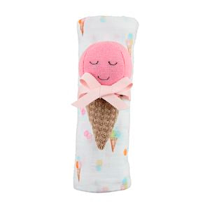 Mud Pie Ice Cream Swaddle & Rattle Set
