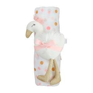 Mud Pie Pink & Gold Dot Swaddle & Rattle Set