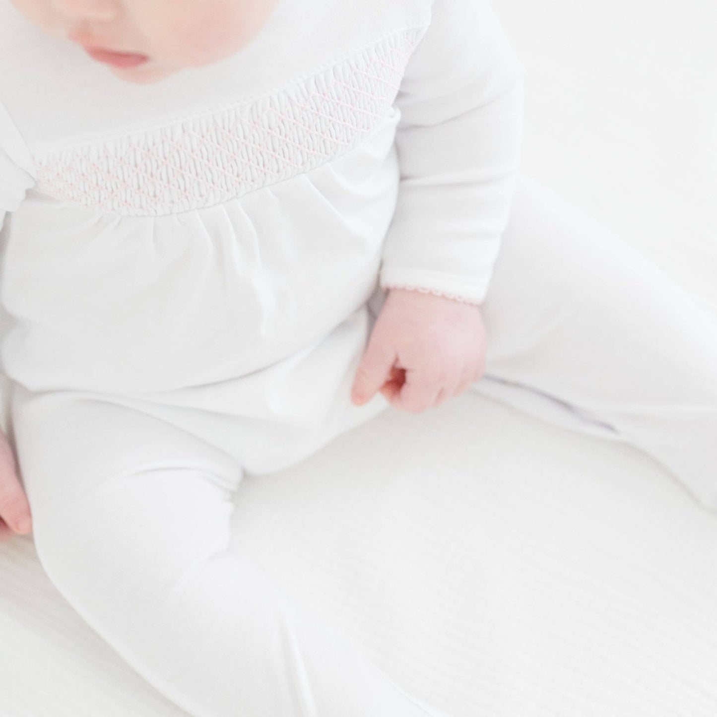 Magnolia Baby White with Pink Trim Smocked Footie
