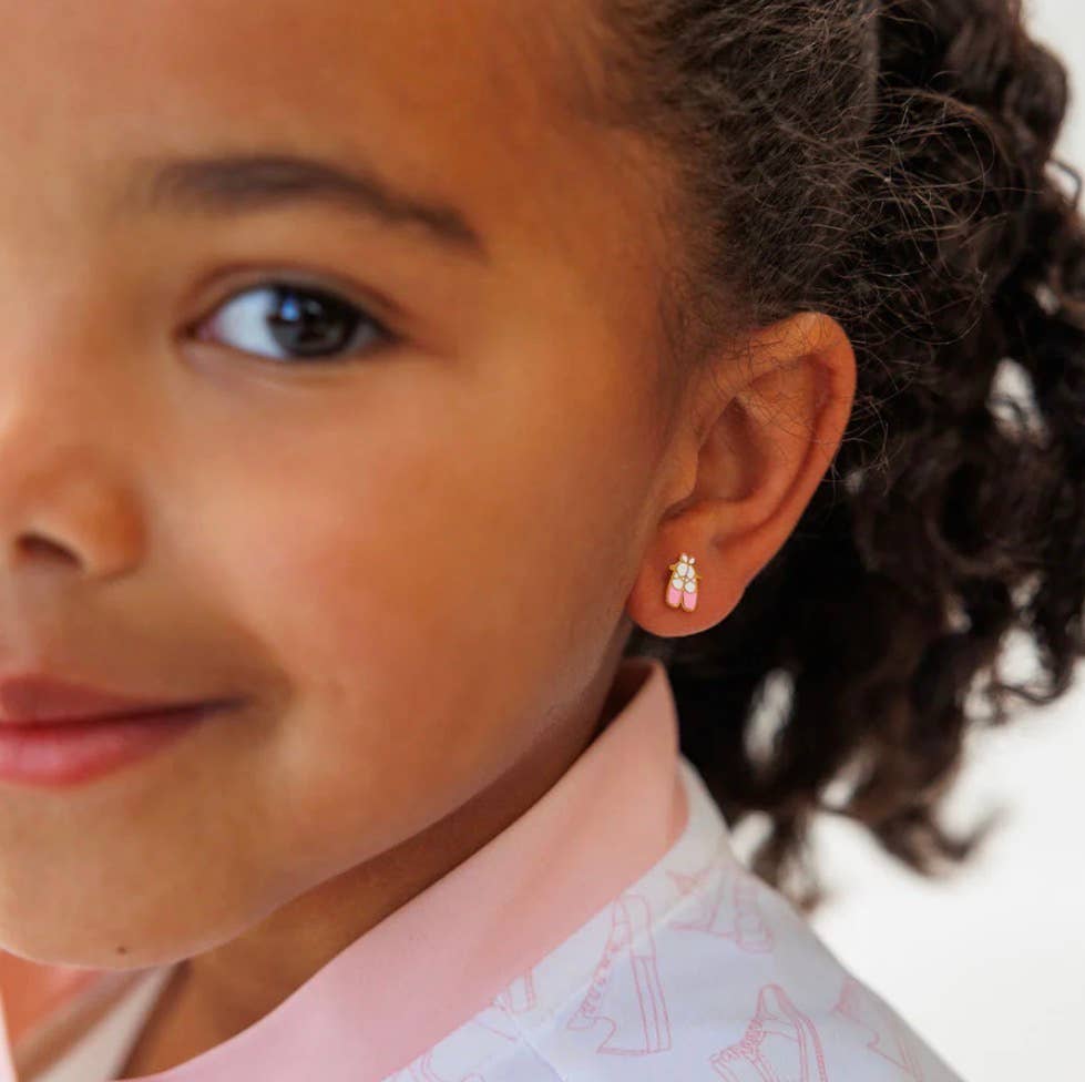 Pip Pop Post Ballet Slipper  Stud Earrings - Hypoallergenic, Flat Back