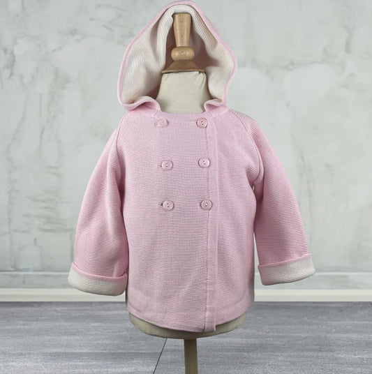 A Soft Idea Cotton Double Breasted Seed Stitched Hoodie Sweater Jacket--Blue