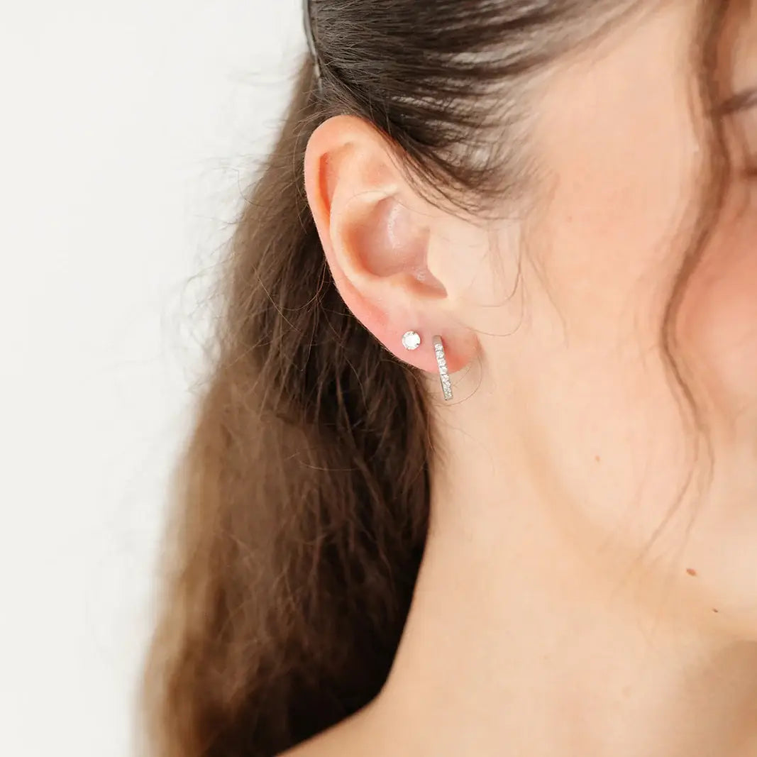 Pip Pop Post Gem Hoop Earrings - Hypoallergenic, Flat Back, Girl Gift