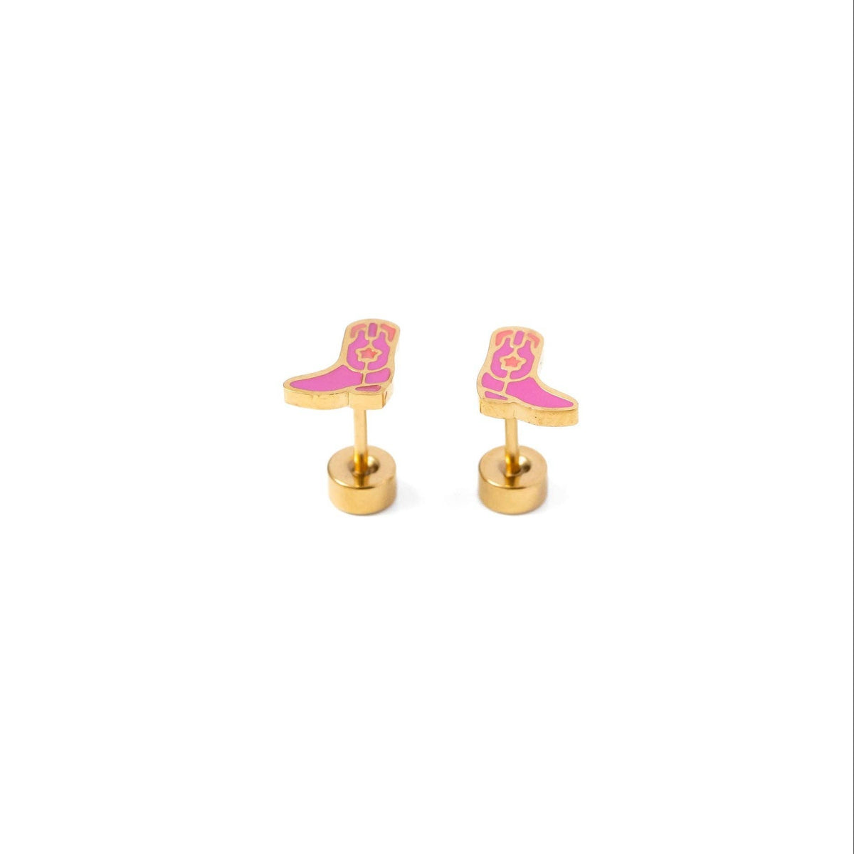 Pip Pop Post Cowboy Boot Stud Earrings - Hypoallergenic, Flat Back, Girl