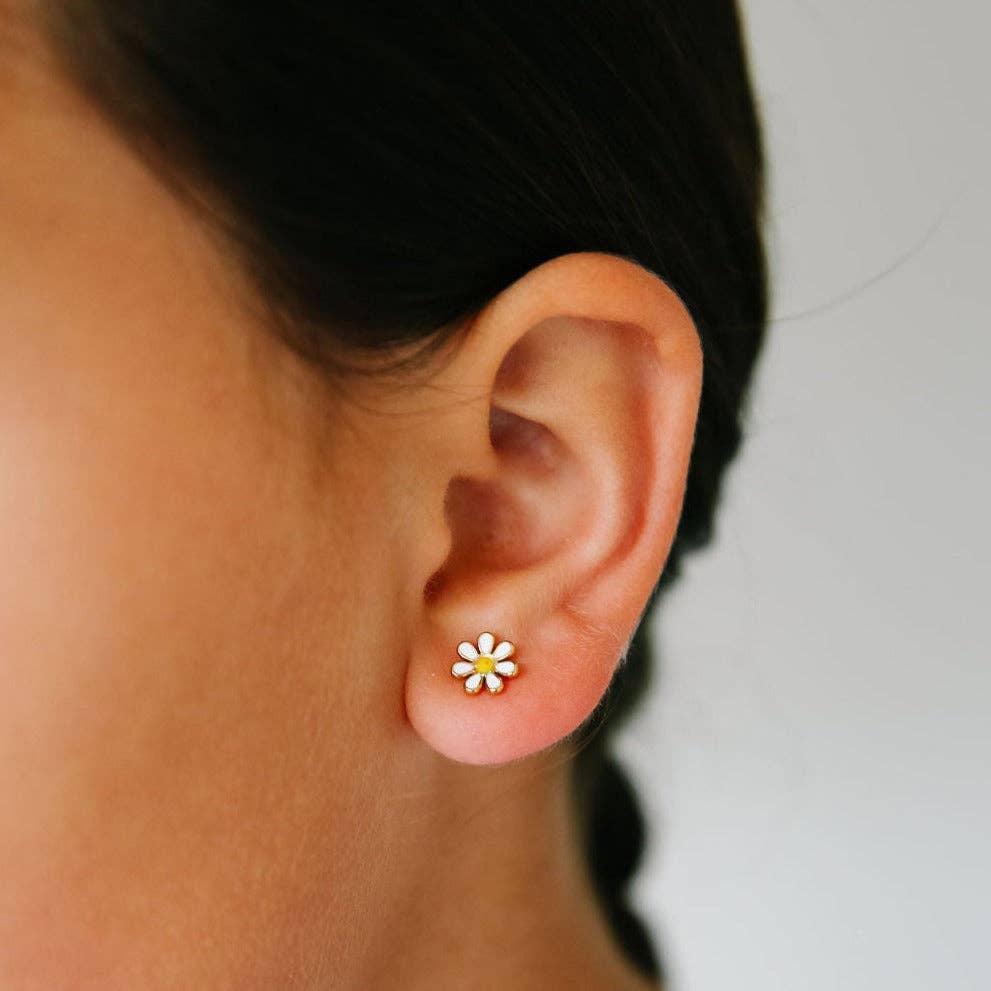 Pip Pop Post Daisy Stud Earrings - Hypoallergenic, Flat Back, Girl Gift