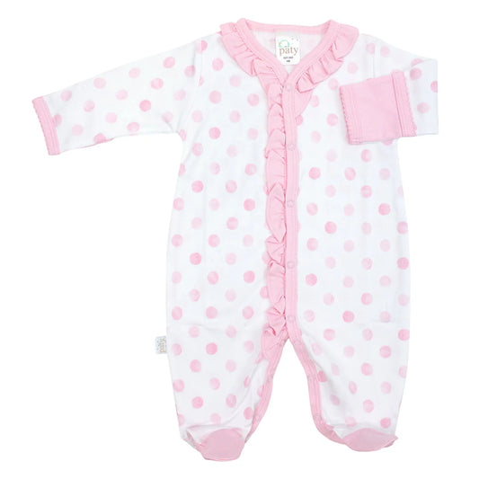 Paty Pima Pink Dots Footie with Ruffle