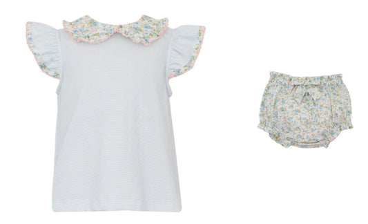 Petit Bebe Light Blue Floral Bloomer with Light Blue Blouse