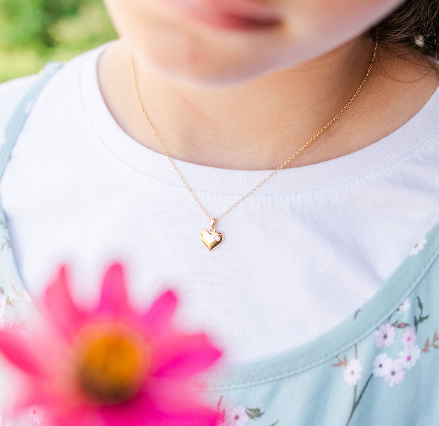 Girls 14K Gold-Plated Puff Heart Charm Necklace