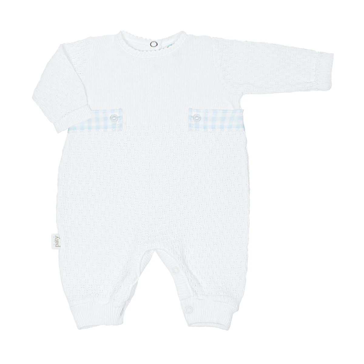 Paty Long Sleeve Romper with Blue Gingham Side Tabs 166