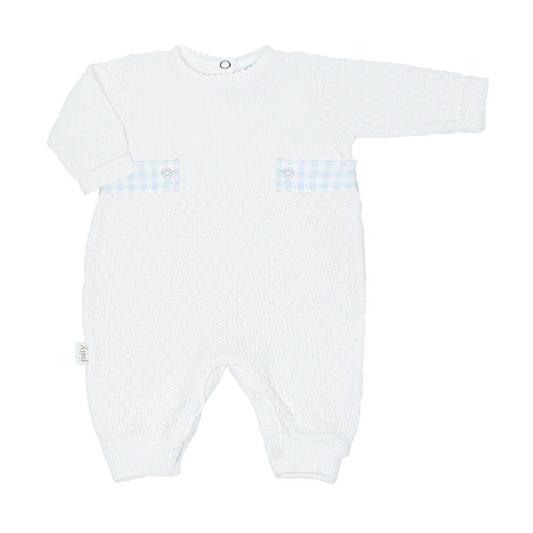 Paty Long Sleeve Romper with Blue Gingham Side Tabs 166