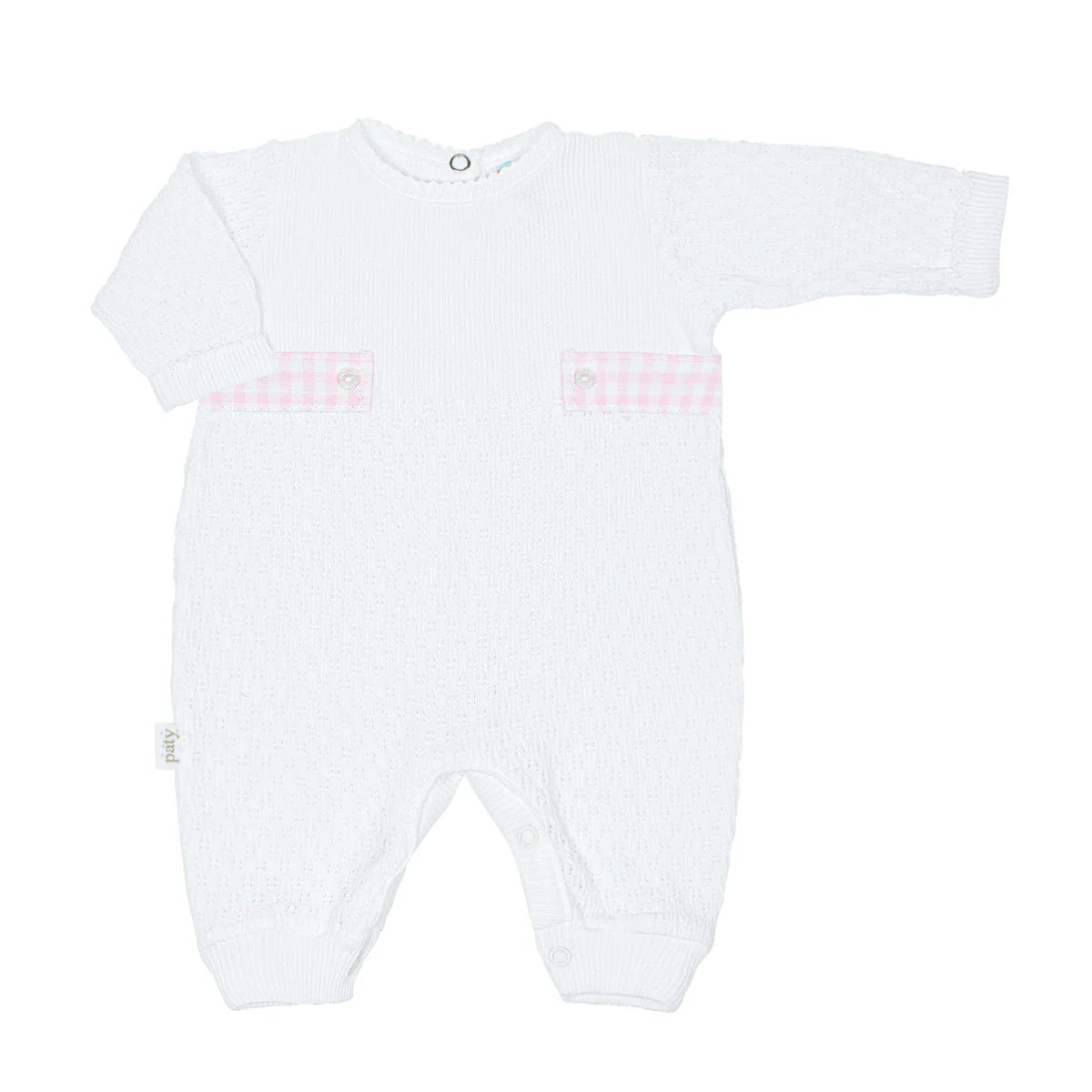Paty Long Sleeve Romper with Pink Gingham Side Tabs