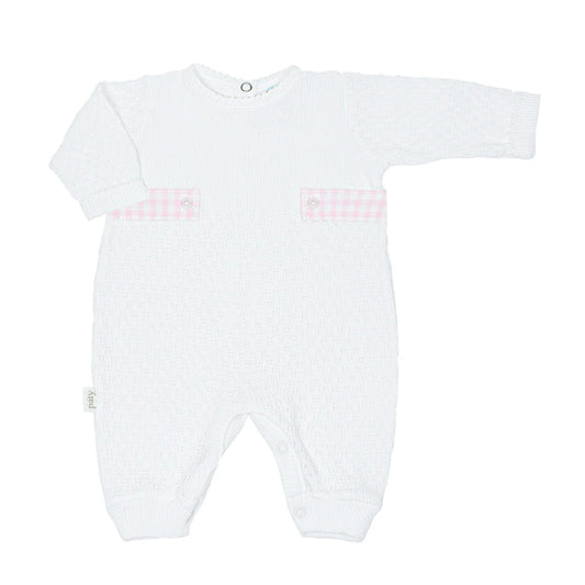 Paty Long Sleeve Romper with Pink Gingham Side Tabs