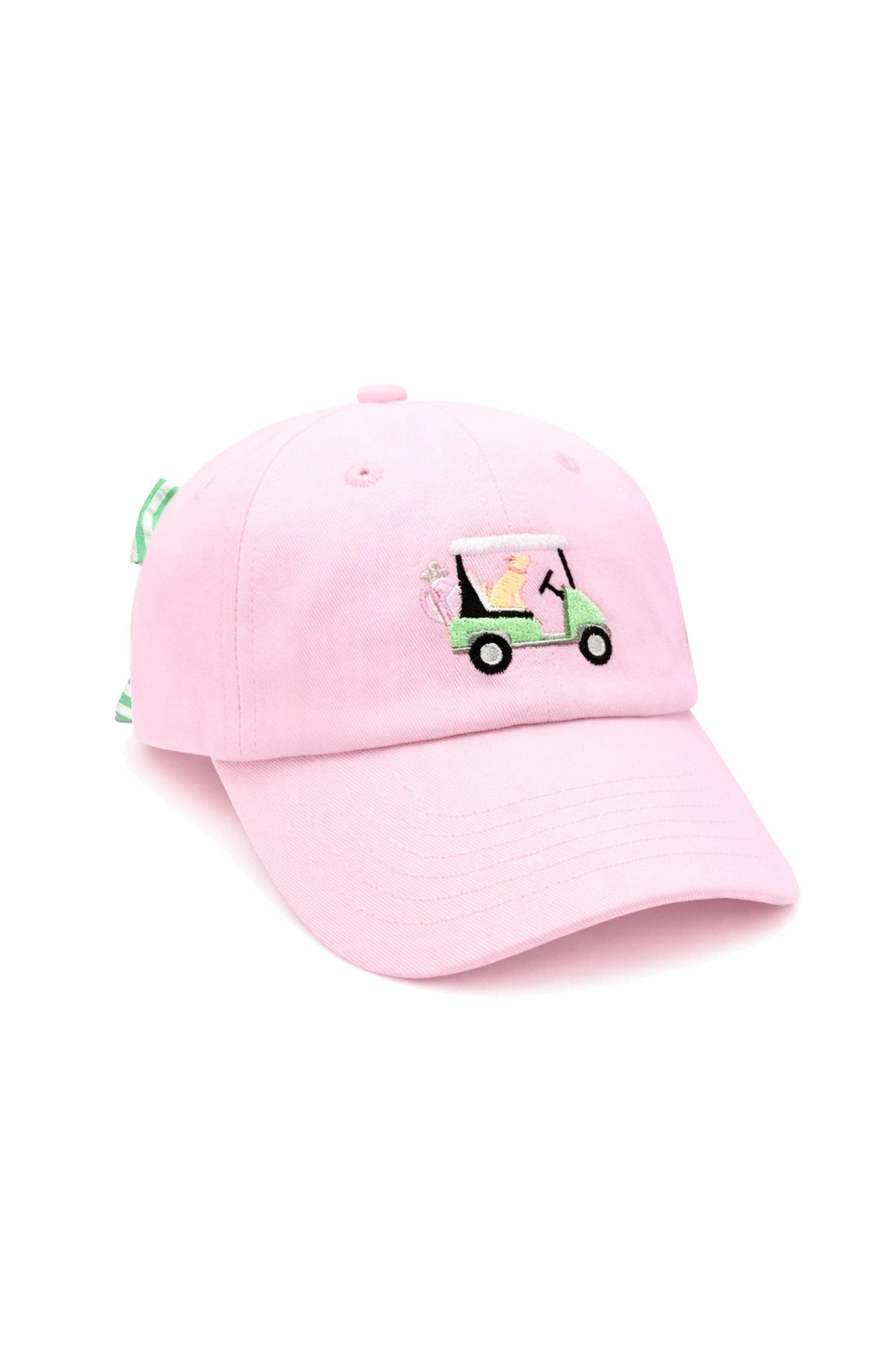 Bits and Bows Dog in Golf Cart Bow Baseball Hat--Pink