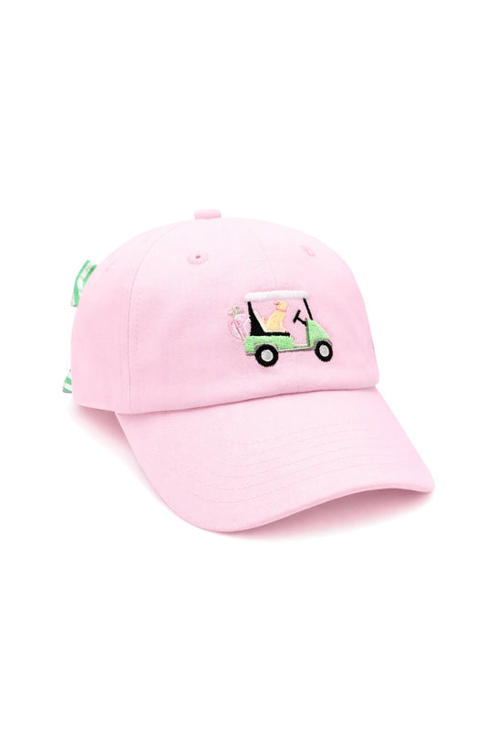 Bits and Bows Dog in Golf Cart Bow Baseball Hat--Pink