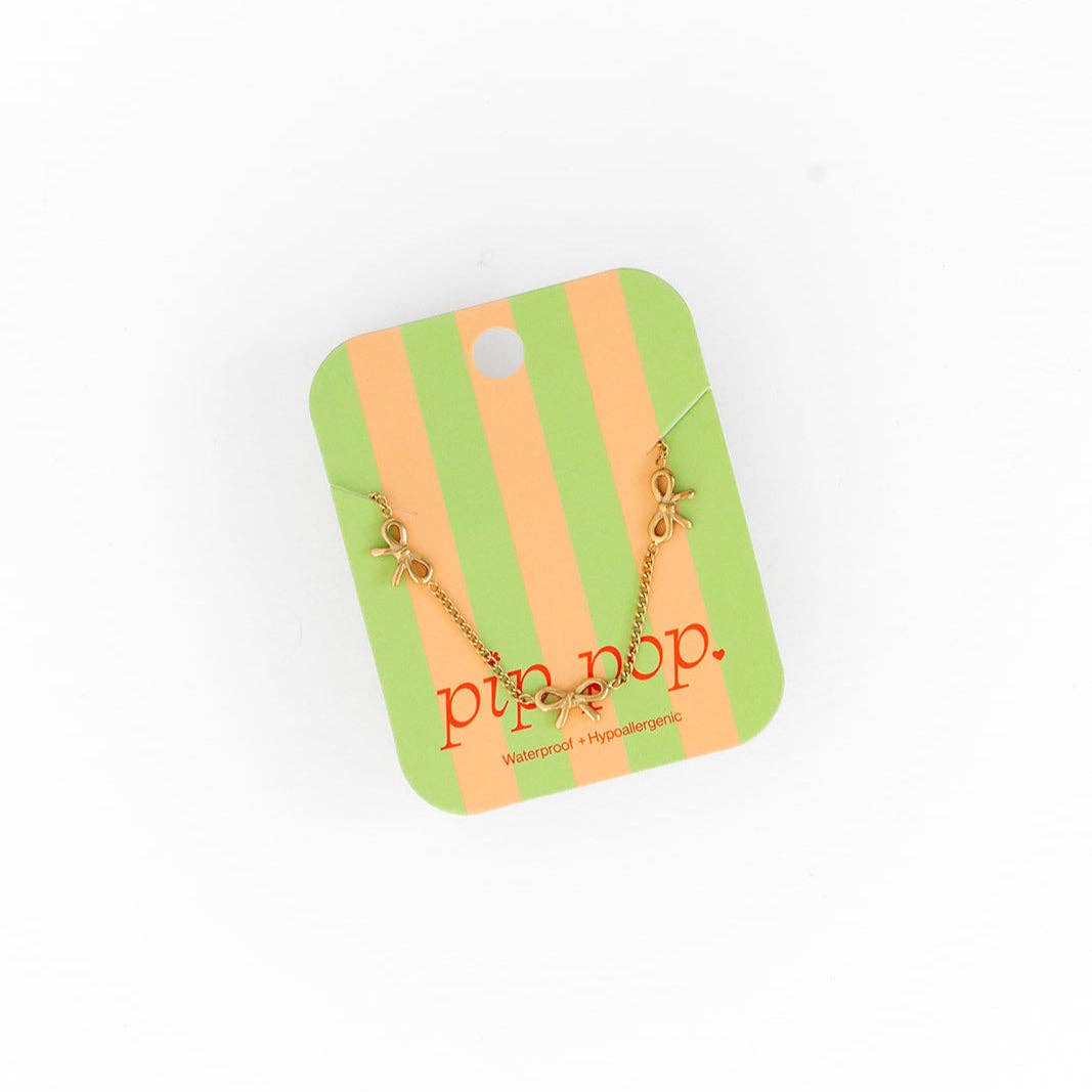 Pip Pop Post Bow Repeat Necklace Earrings - Hypoallergenic, Girl Gift