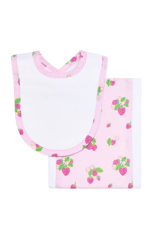 Three Marthas Strawberry Drooler Bib & Burp Set