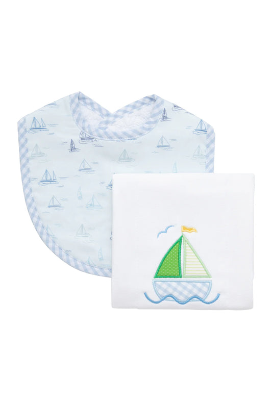 3 Marthas Sailboat Basic Bib and Burp Cloth Set, Blue