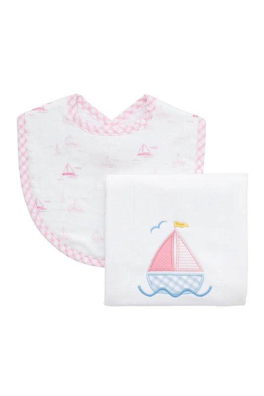 3 Marthas Sailboat Basic Bib and Burp Cloth Set, Pink