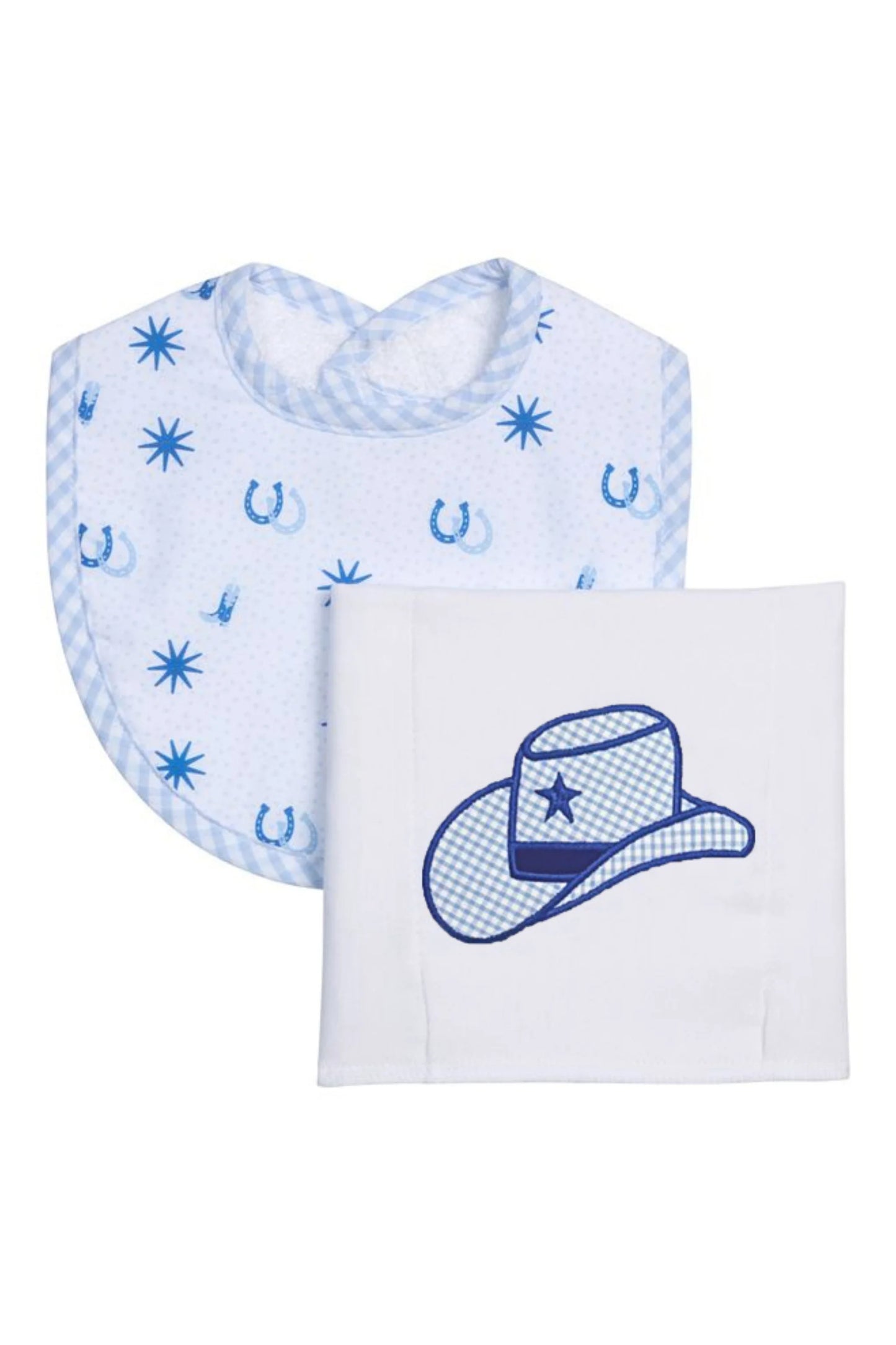 Three Marthas Cowboy Hat Basic Bib & Burp Boxed Set, Blue