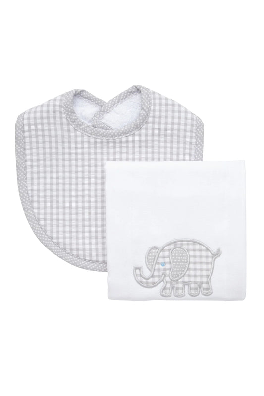 Three Marthas Elephant Basic Bib & Burp Boxed Set, Gray