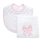 Three Marthas Bow Basic Bib and Burp Boxed Set, Pink