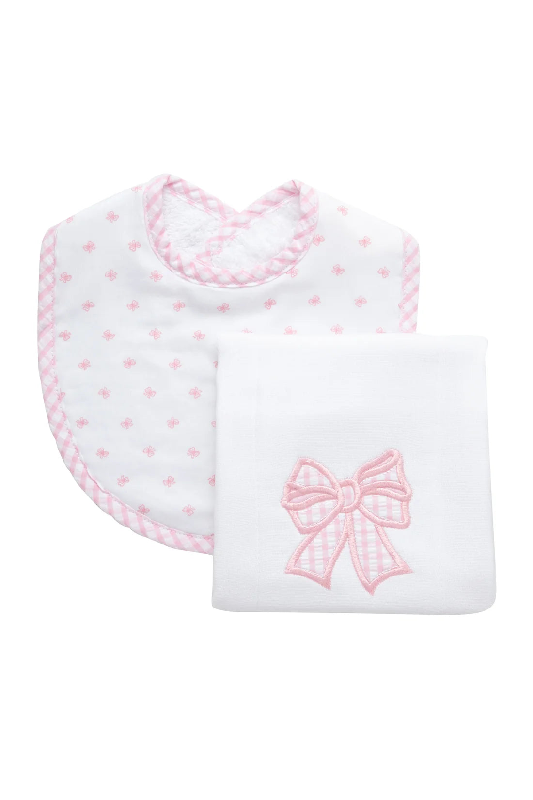 Three Marthas Bow Basic Bib and Burp Boxed Set, Pink