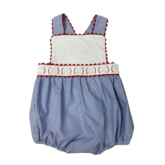 Whimsy Bay Classic Baseball Ric Rac Sunsuit--Girls