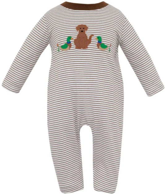 Claire and Charlie Hunting Lab Brown Knit Striped Romper