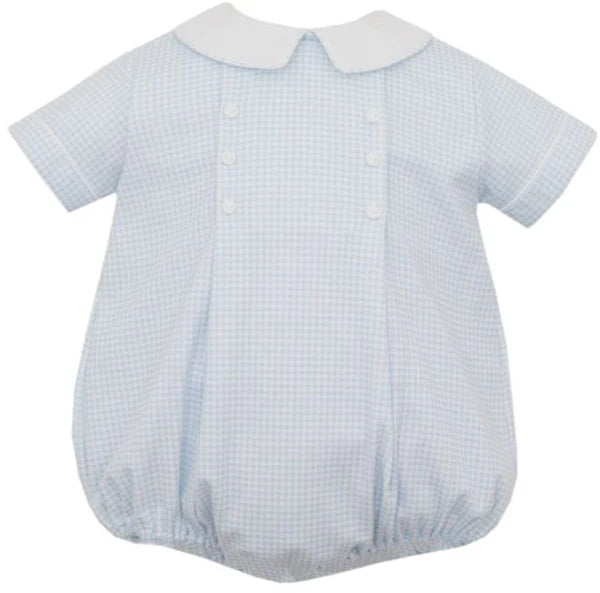 Petit Bebe Light Blue Gingham Knit Boys Short Bubble