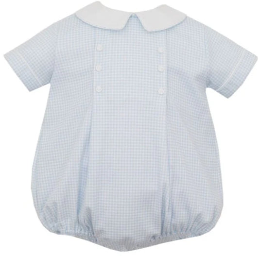 Petit Bebe Light Blue Gingham Knit Boys Short Bubble
