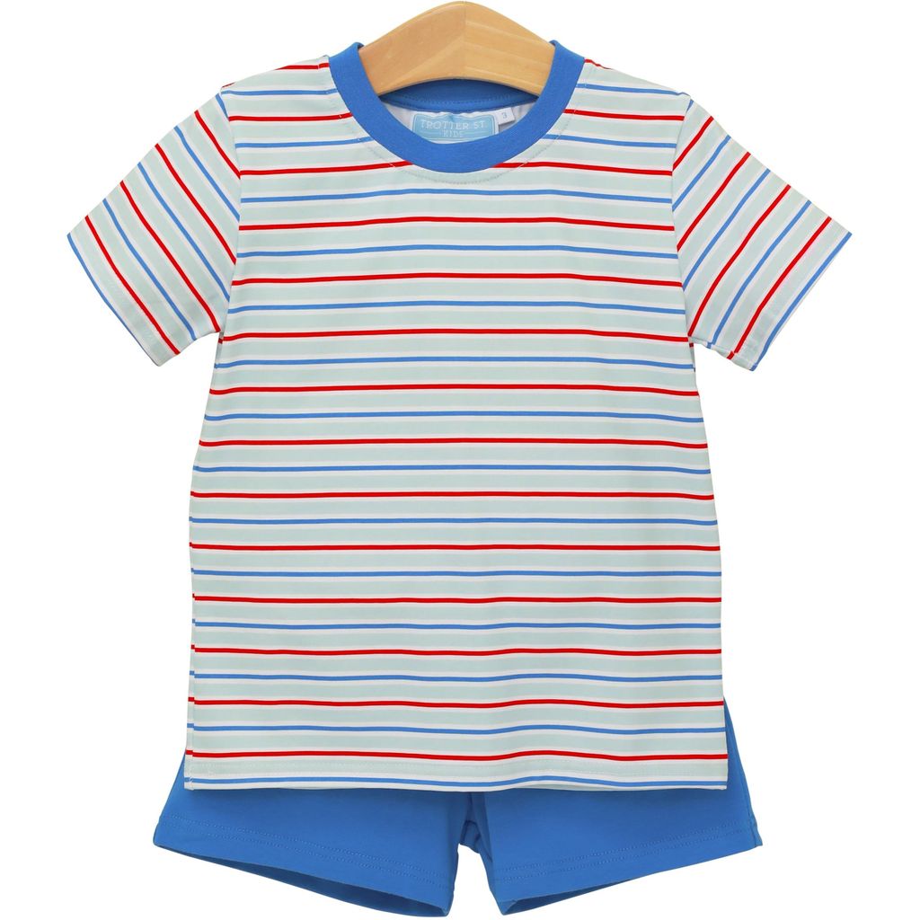 Trotter Street Drew Short Set- Patriotic Stripe