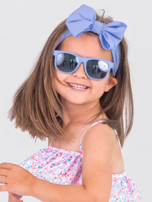 Rufflebutts Swim Bow Headband--Periwinkle Blue